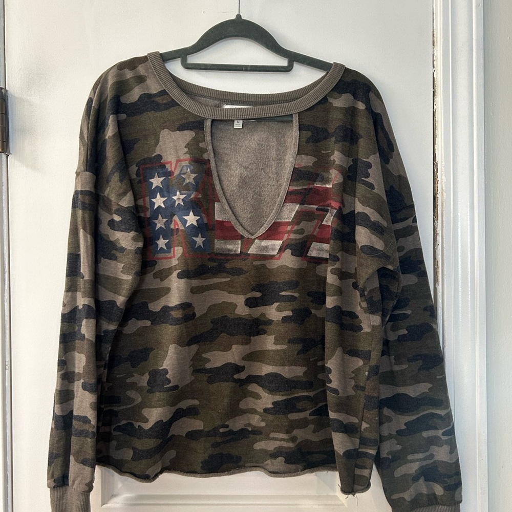 Lucky Brand Camo Sweatshirt with Flag Detail